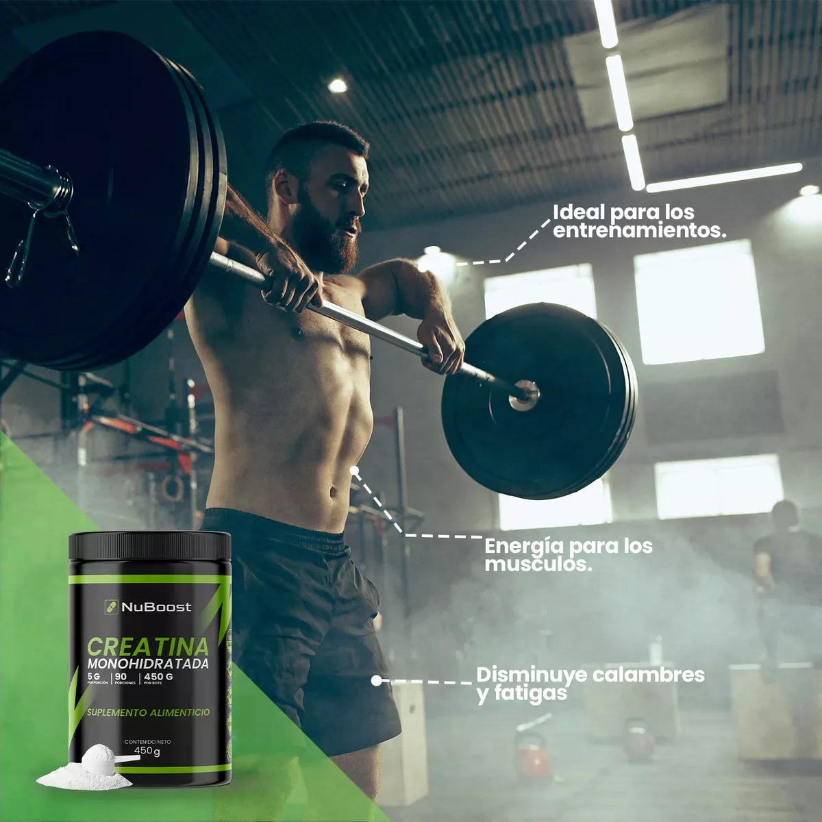 Creatina Monohidratada- Para Ganancia Muscular 450 Gr (90 porciones)