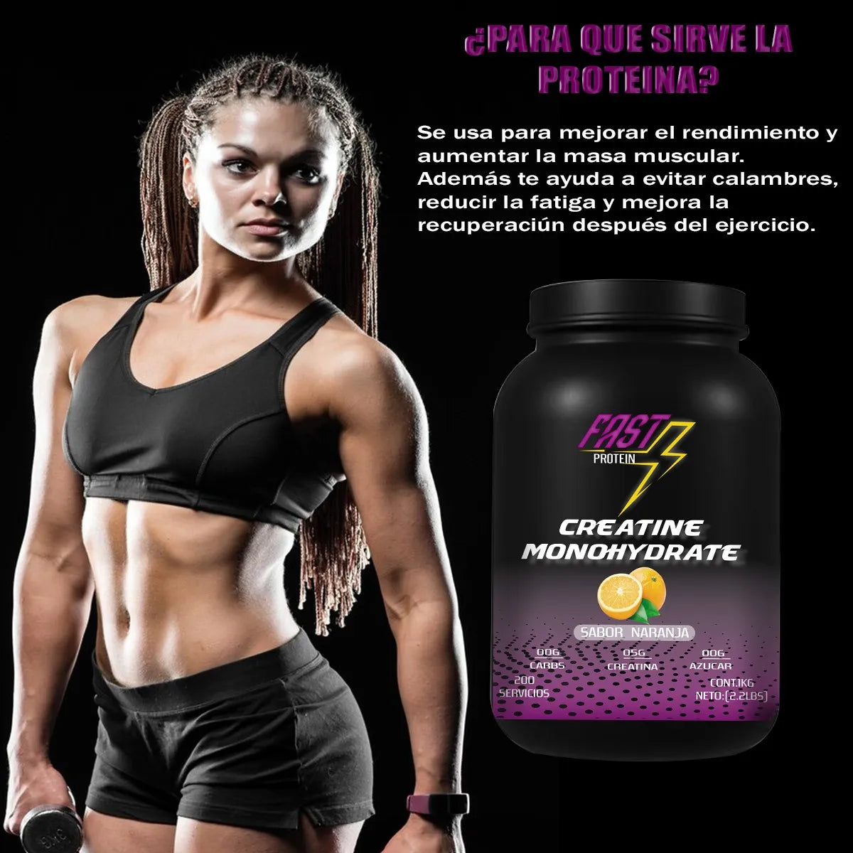 Creatina Monohidrato Sabor Naranja 1k (200 servicios)
