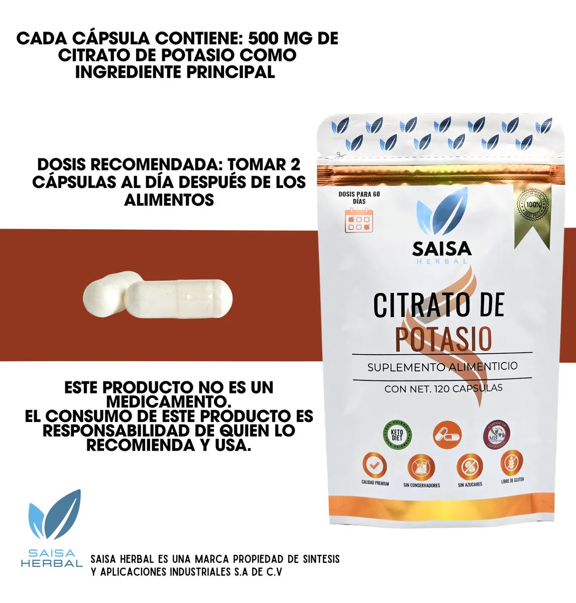Citrato de magnesio y Citrato de Potasio bolsas 120 cápsulas cada uno para 2 meses