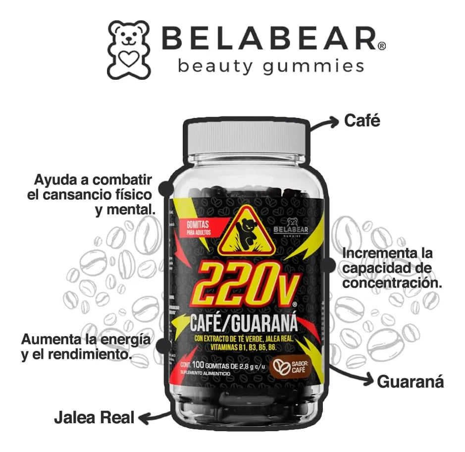 Belabear 220v Café Y Guaraná 100 Gomitas De 2,8g