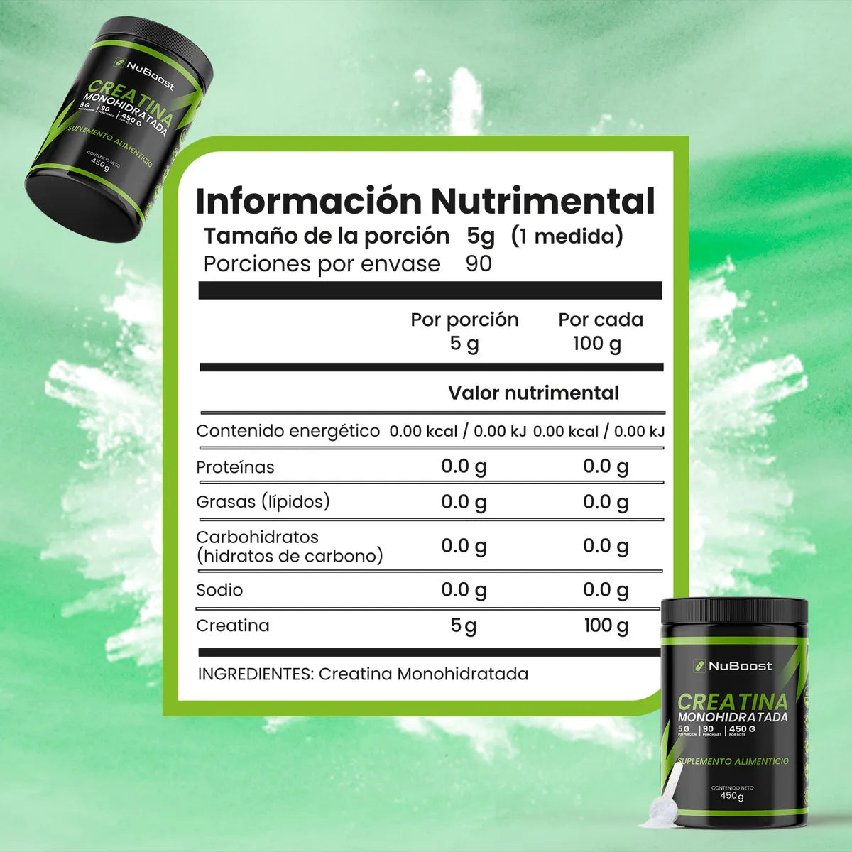 Creatina Monohidratada- Para Ganancia Muscular 450 Gr (90 porciones)