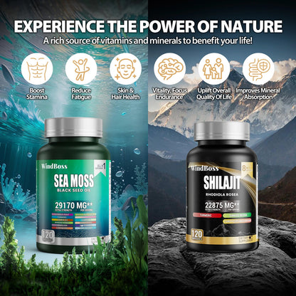 SHILAJIT + SEA MOSS (2  Frascos 240 Capsulas)