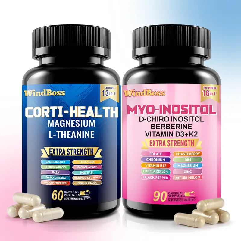 COMBO Suplemento Windboss Cortisol Inositol 2 en 1 | Vitalidad y bienestar diarios | 90+60 cápsulas]