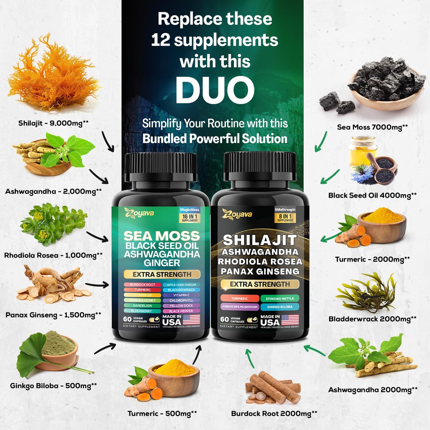 SHILAJIT + SEA MOSS (2  Frascos 240 Capsulas)