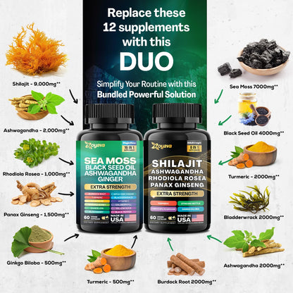 SHILAJIT + SEA MOSS (2  Frascos 240 Capsulas)