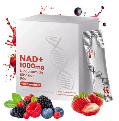 NAD+ Resveratrol Suplemento Líquido Energía Celular, Enfoque y Antienvejecimiento | 30 Sobres Individuales