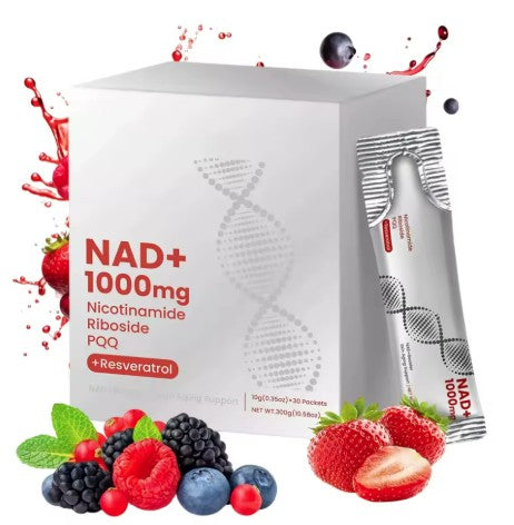 NAD+ Resveratrol Suplemento Líquido Energía Celular, Enfoque y Antienvejecimiento | 30 Sobres Individuales
