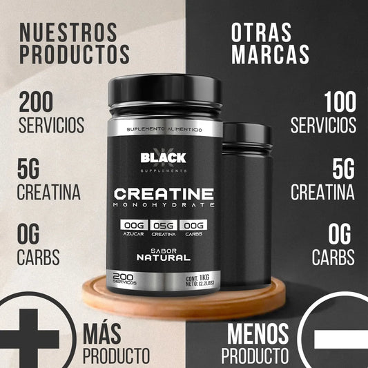 Creatina Monohidratada 1kg 200 Servs BLACK