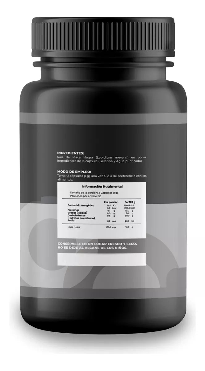 Maca Negra Orgánica 100% Pura Con 60 Cápsulas