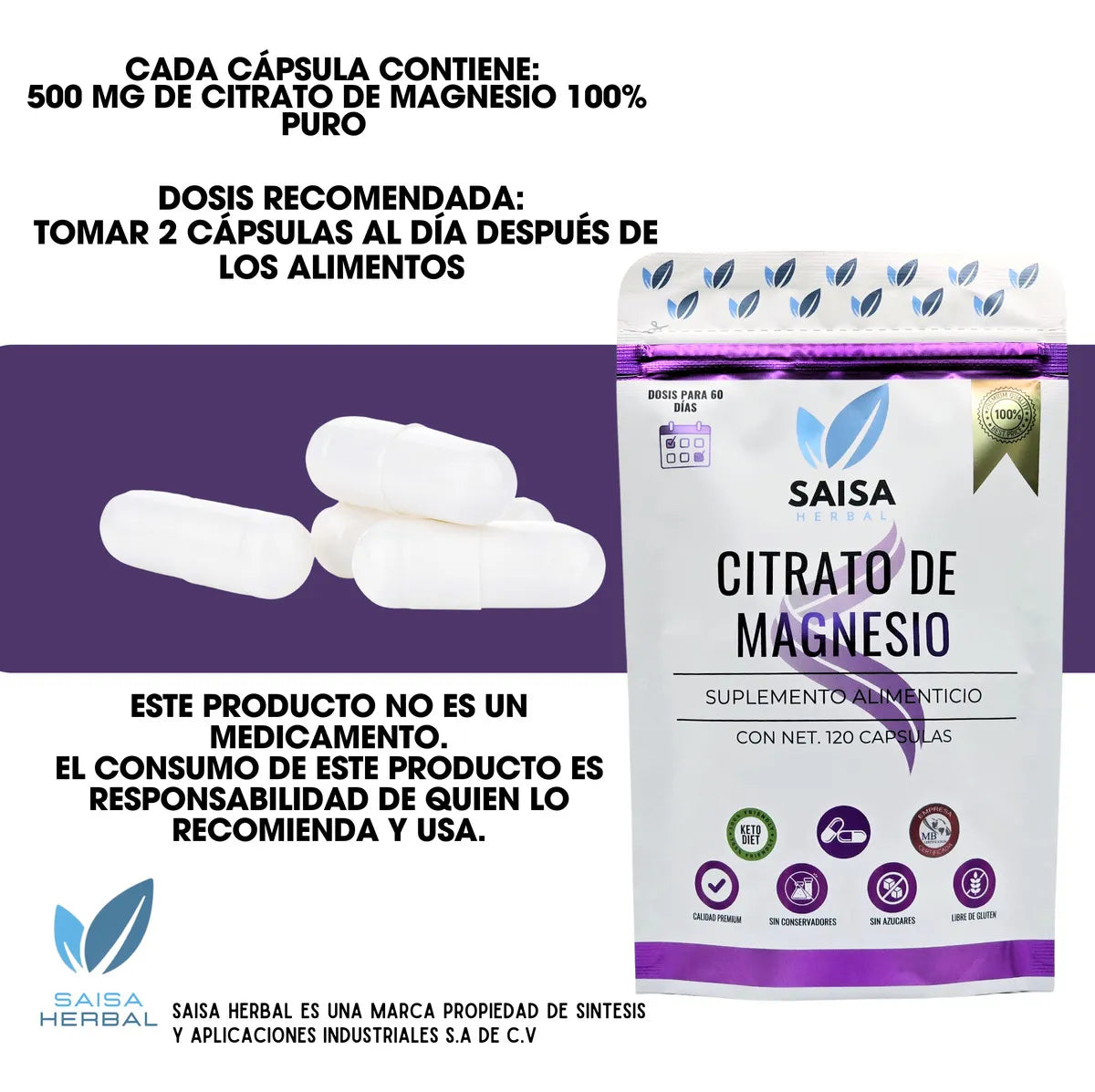 Citrato de magnesio y Citrato de Potasio bolsas 120 cápsulas cada uno para 2 meses