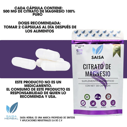 Citrato de magnesio y Citrato de Potasio bolsas 120 cápsulas cada uno para 2 meses