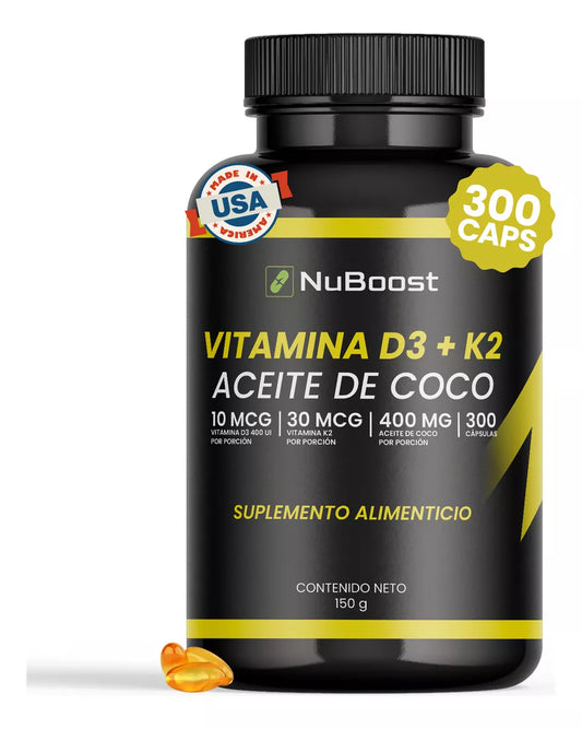 Vitamina D3 + K2 Y Aceite De Coco, 300 Cápsulas (300 dias)