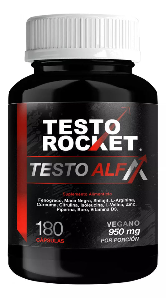Testo Rocket ALFA Precursor Testosterona con 12 Potentes ingredientes 180 Cápsulas para 3 meses