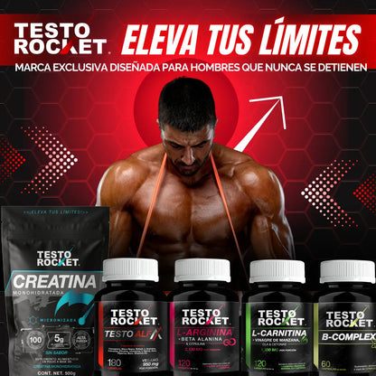 Testo Rocket ALFA Precursor Testosterona con 12 Potentes ingredientes 180 Cápsulas para 3 meses