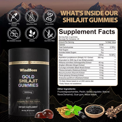 Shilajit Gomitas GOLD WindBoss con 80pz de 3000mg