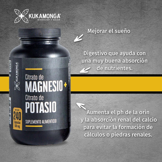 Citrato De Magnesio + Citrato De Potasio - 240 Cápsulas para 4 meses