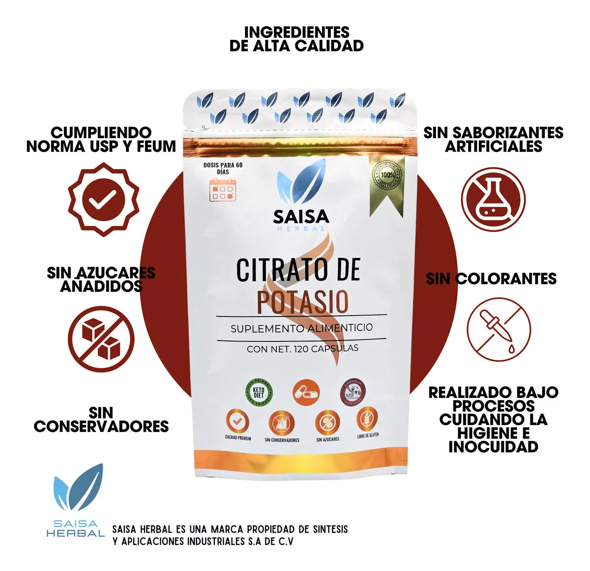 Citrato de magnesio y Citrato de Potasio bolsas 120 cápsulas cada uno para 2 meses