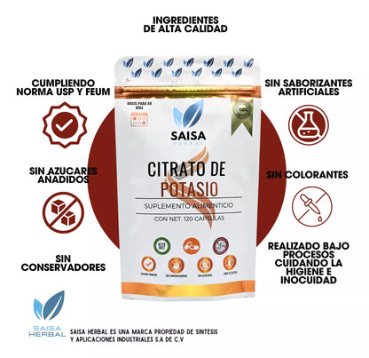 Citrato de magnesio y Citrato de Potasio bolsas 120 cápsulas cada uno para 2 meses