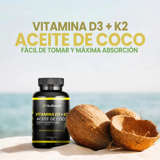 Vitamina D3 + K2 Y Aceite De Coco, 300 Cápsulas (300 dias)