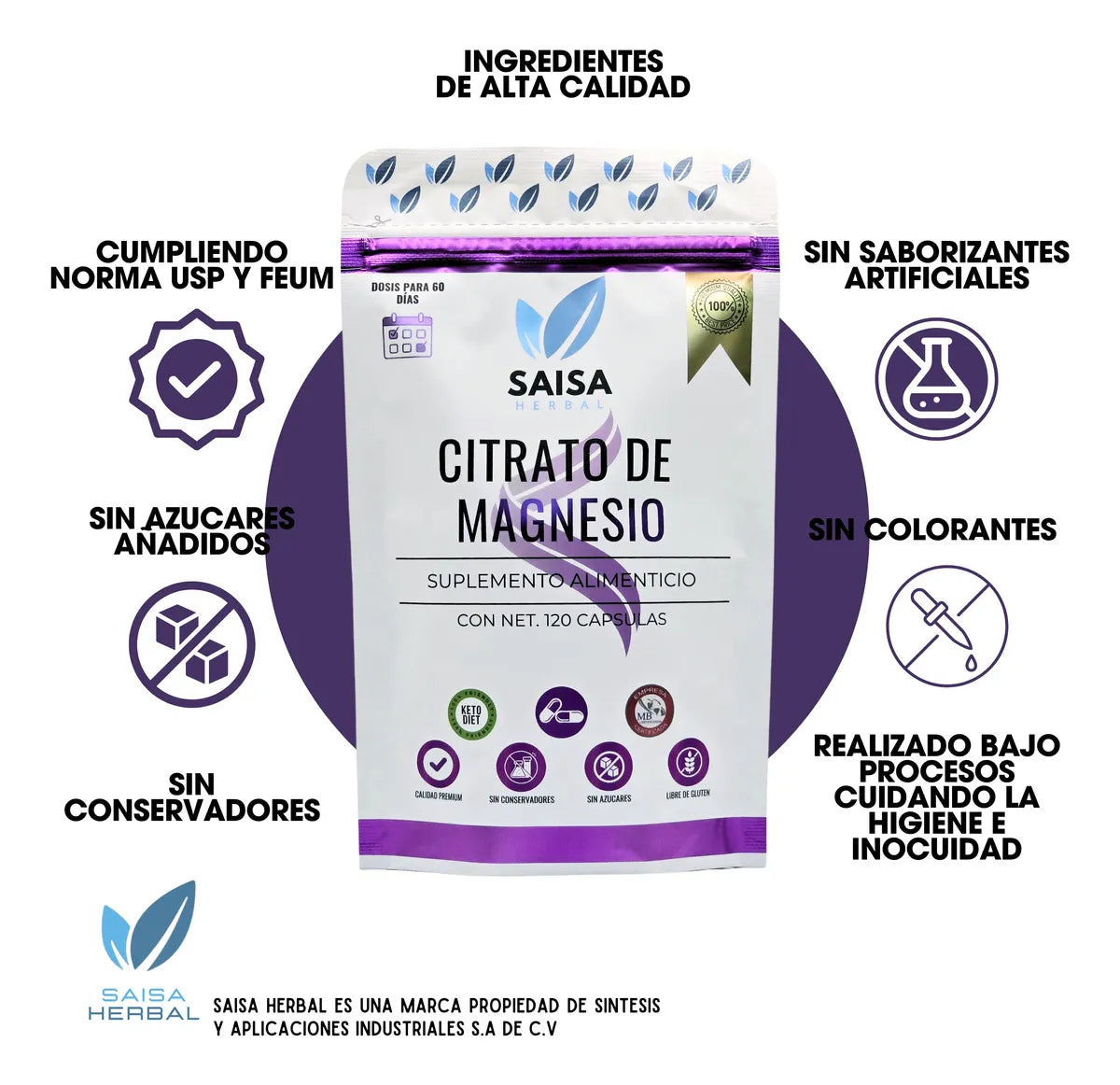 Citrato de magnesio y Citrato de Potasio bolsas 120 cápsulas cada uno para 2 meses
