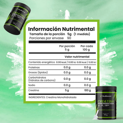 Creatina Monohidratada- Para Ganancia Muscular 450 Gr (90 porciones)