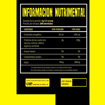 Óxido Nítrico 34 Zero 1 Kg 200 Servicios Pre Entreno