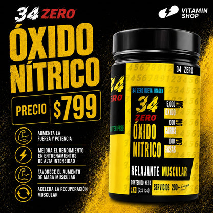 Óxido Nítrico 34 Zero 1 Kg 200 Servicios Pre Entreno