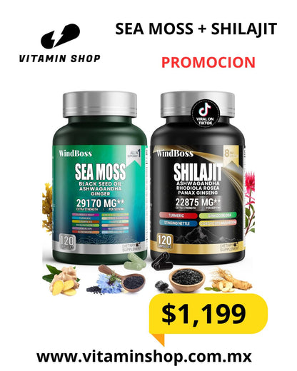 SHILAJIT + SEA MOSS (2  Frascos 240 Capsulas)