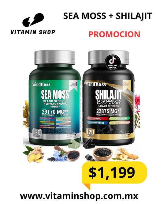 SHILAJIT + SEA MOSS (2  Frascos 240 Capsulas)