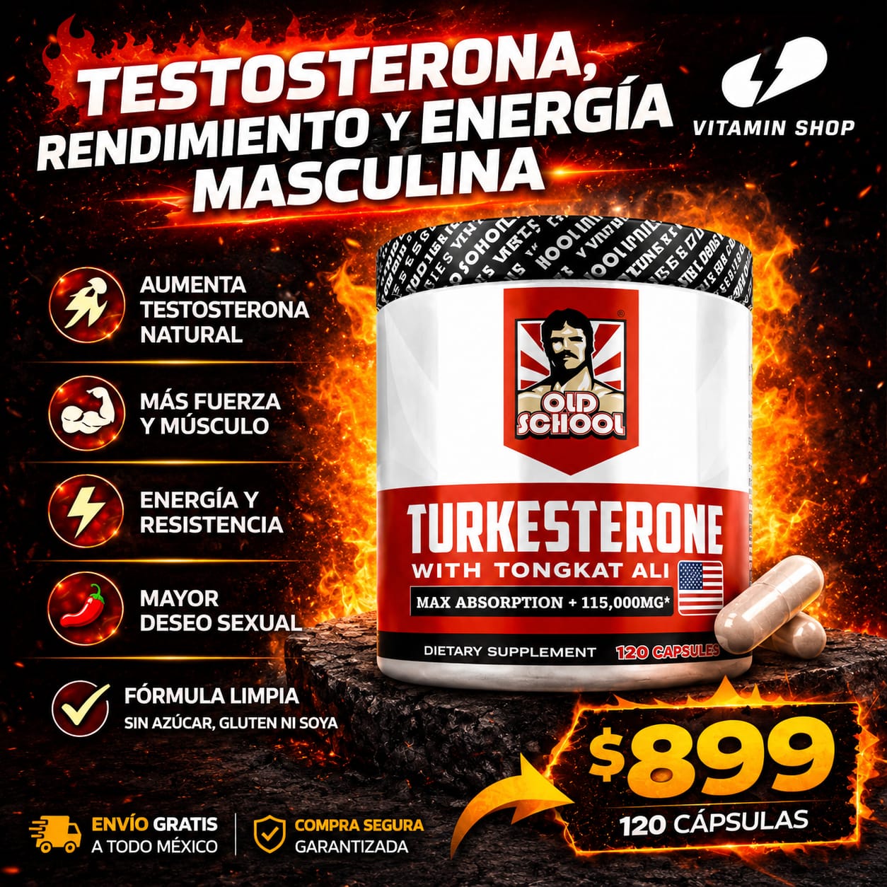 TURKESTERONE con Ajuga Turkestanica y Tongkat Ali (120 Capsulas)