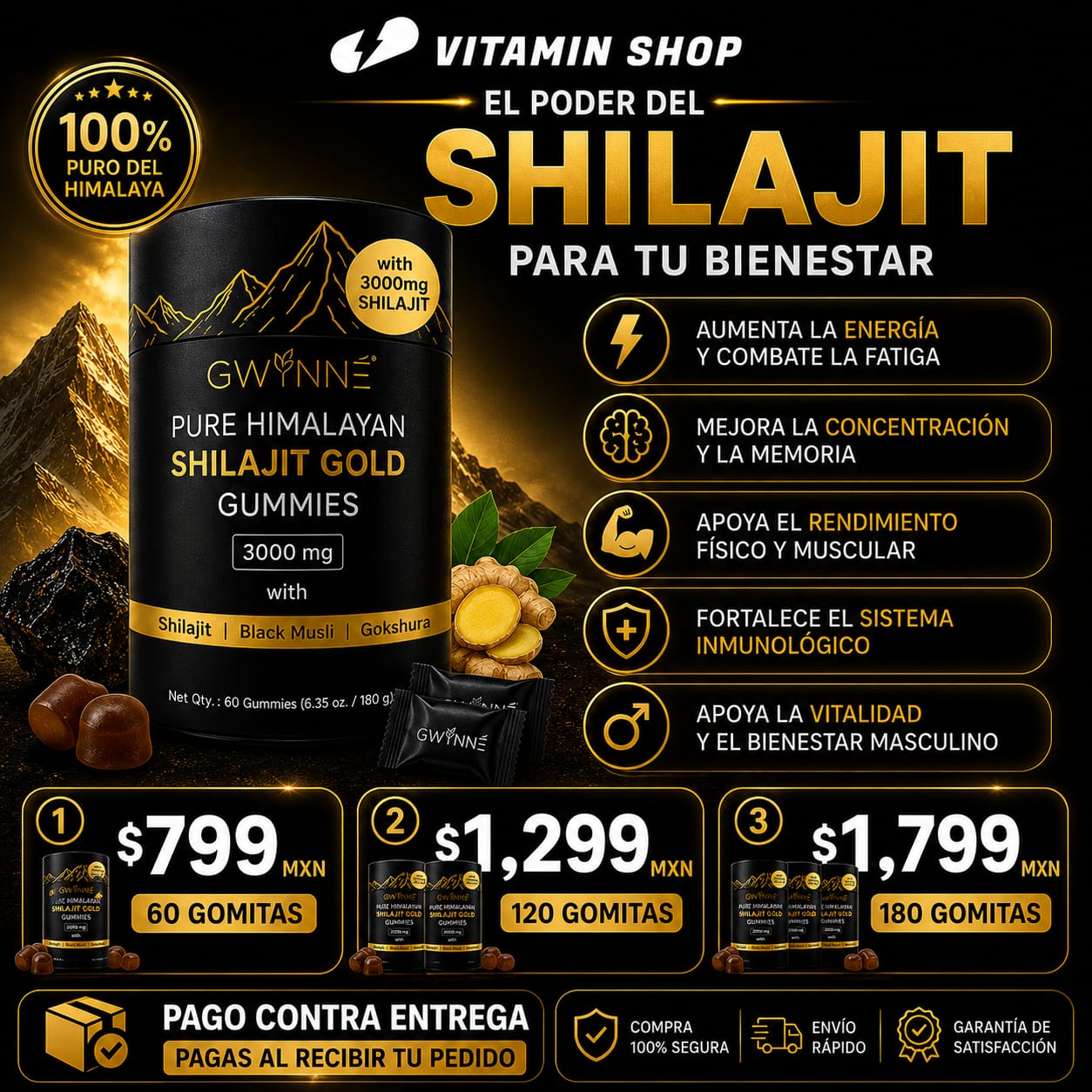 Shilajit Gomitas GOLD 60 Pzs PAGAS AL RECIBIR