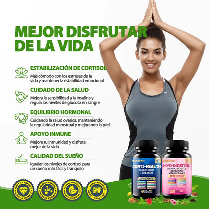 COMBO Suplemento Windboss Cortisol Inositol 2 en 1 | Vitalidad y bienestar diarios | 90+60 cápsulas]