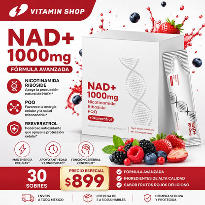 NAD+ 1000 MG CON RESVERATROL Y PQQ – 30 SOBRES